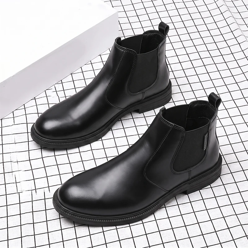Men Formal Wear With Boots - حذاء تشيلسي رجالي من الجلد، تصميم